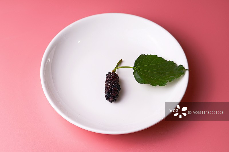 白色盘子里紫黑色桑葚特写镜头图片素材