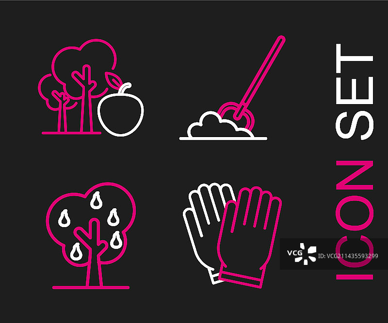 花园手套、梨树和铁锹图片素材