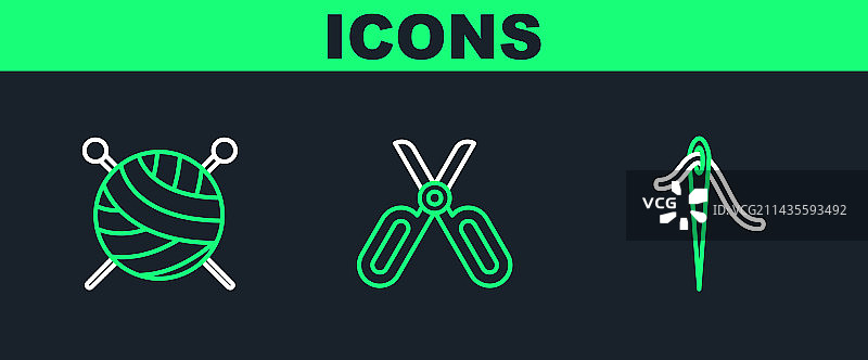 带线的缝纫针和纱线球图片素材