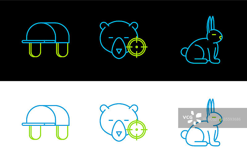 兔子猎人帽和熊的线条组合图片素材