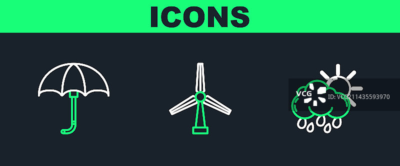 雨云、太阳、经典线条组合图片素材