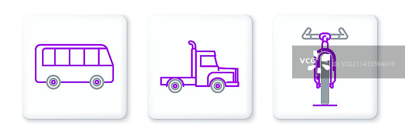 自行车、巴士和货运卡车线性图标图片素材