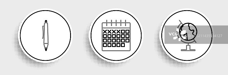 地球仪、笔和日历icon图片素材