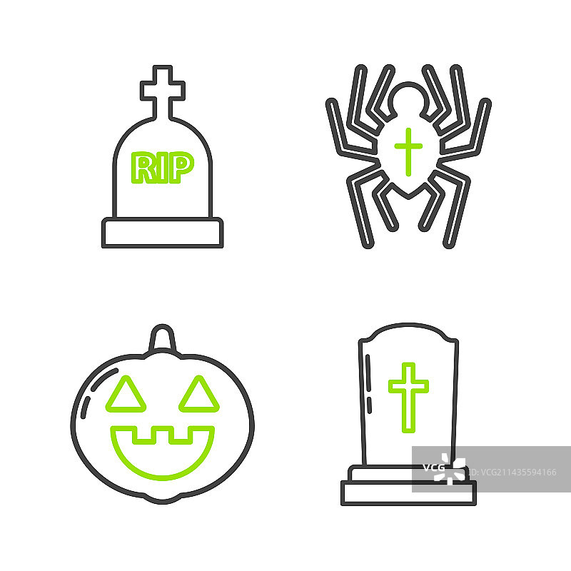带十字架的墓碑、南瓜和蜘蛛图片素材