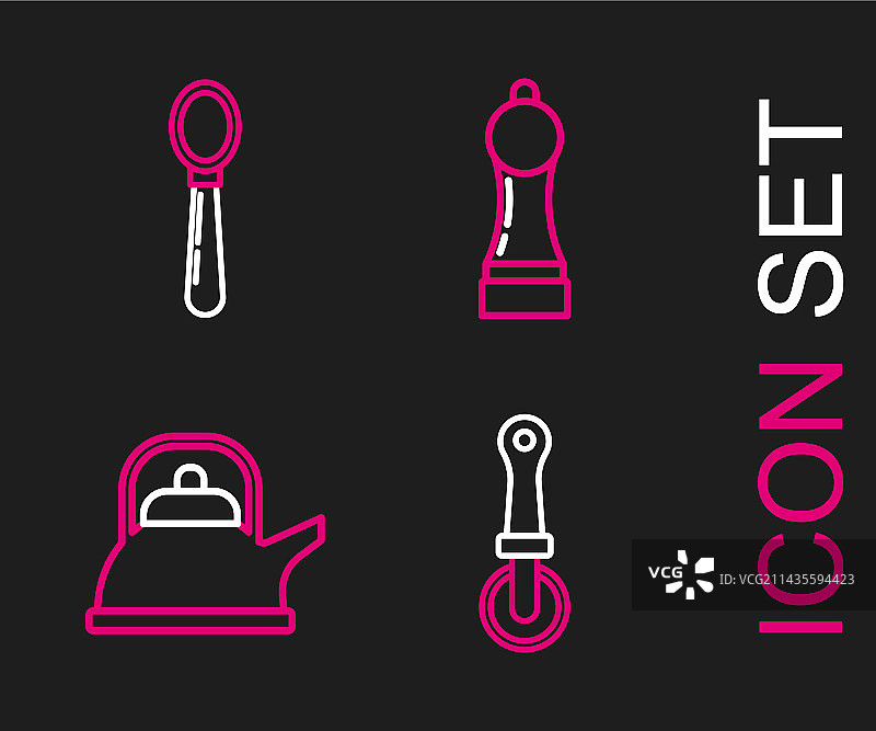 披萨刀水壶调味瓶线条组合图片素材