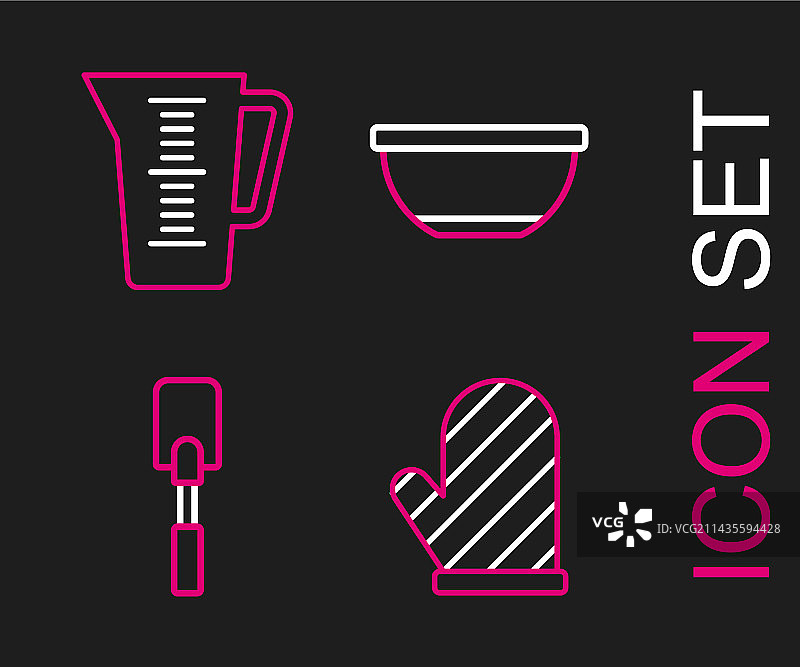 烤箱手套、刮刀、碗和量具图片素材