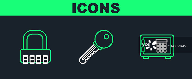 安全密码锁和钥匙图标图片素材