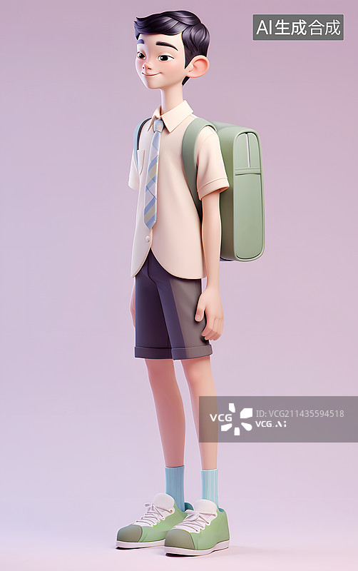 【AI数字艺术】高中学生3D卡通人物插画图片素材