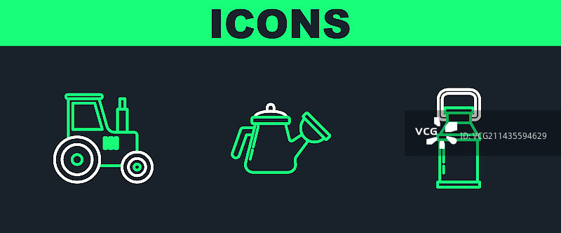 牛奶罐和拖拉机线条组合图片素材