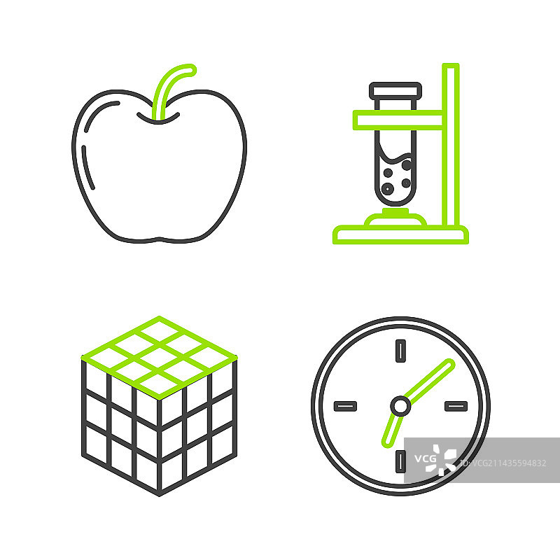 线性时钟魔方玻璃试管烧瓶设置图片素材