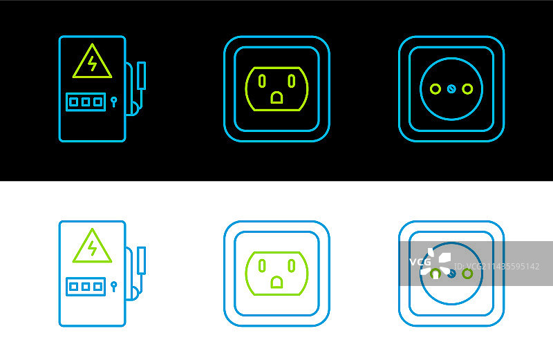 美国电源插座面板线条图标组合图片素材
