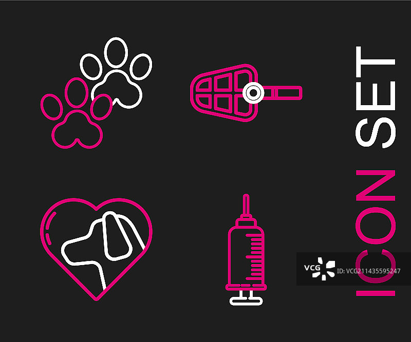 宠物疫苗注射器和爱心狗线条组合图片素材