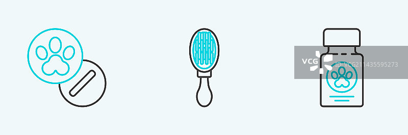 线条狗药瓶、药丸和毛发图片素材