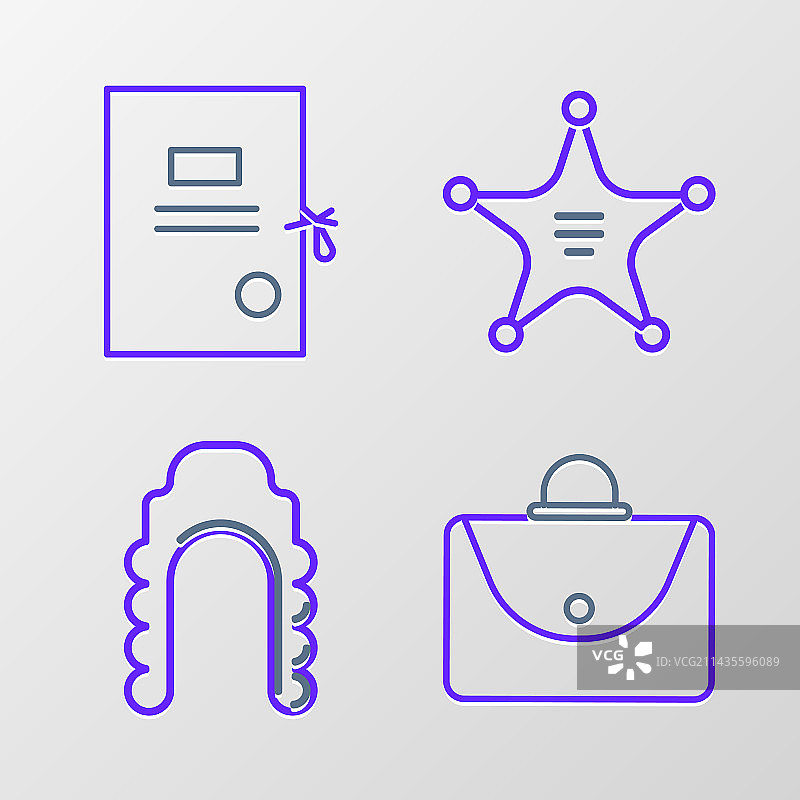 公文包法官假发六芒星警长线条组合图片素材