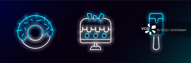 冰淇淋甜甜圈和蛋糕盘线条设计图片素材