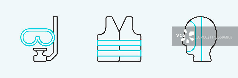 潜水面罩呼吸管救生衣线条图片素材