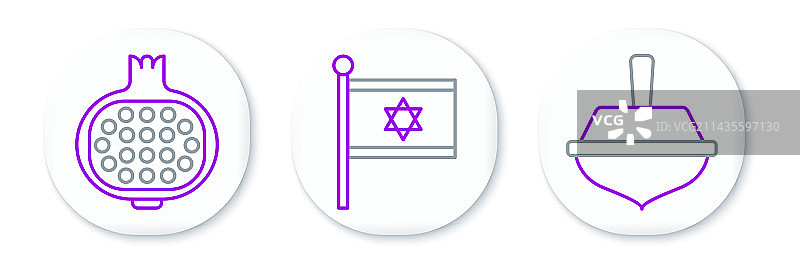 光明节陀螺、石榴和旗帜等元素组合图片素材