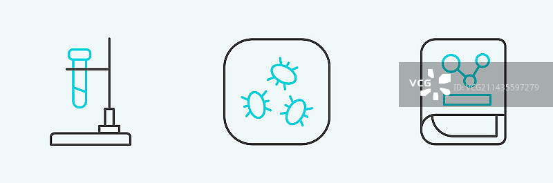 化学书本试管烧瓶火焰线性图标集图片素材