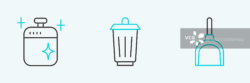 线性簸箕、清洁锅和垃圾桶图片素材