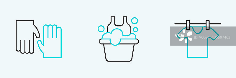 线性晾衣橡胶手套和盆图片素材