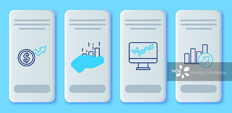 带图表的金融增长监控线性图标套件图片素材