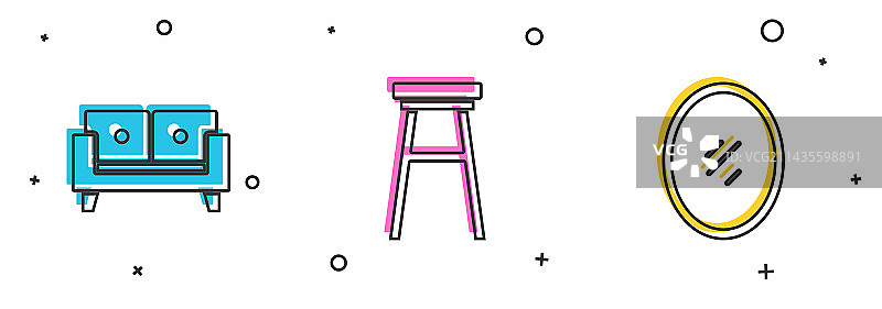 沙发椅和镜子图标组合图片素材