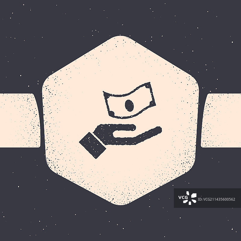 灰色背景上手绘做旧手持金钱图标图片素材