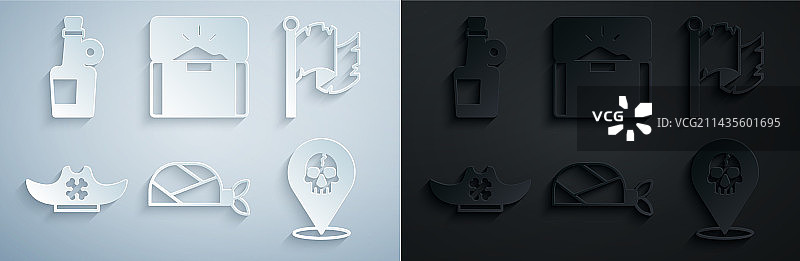 海盗头巾、旗帜、帽子及定位标志图片素材