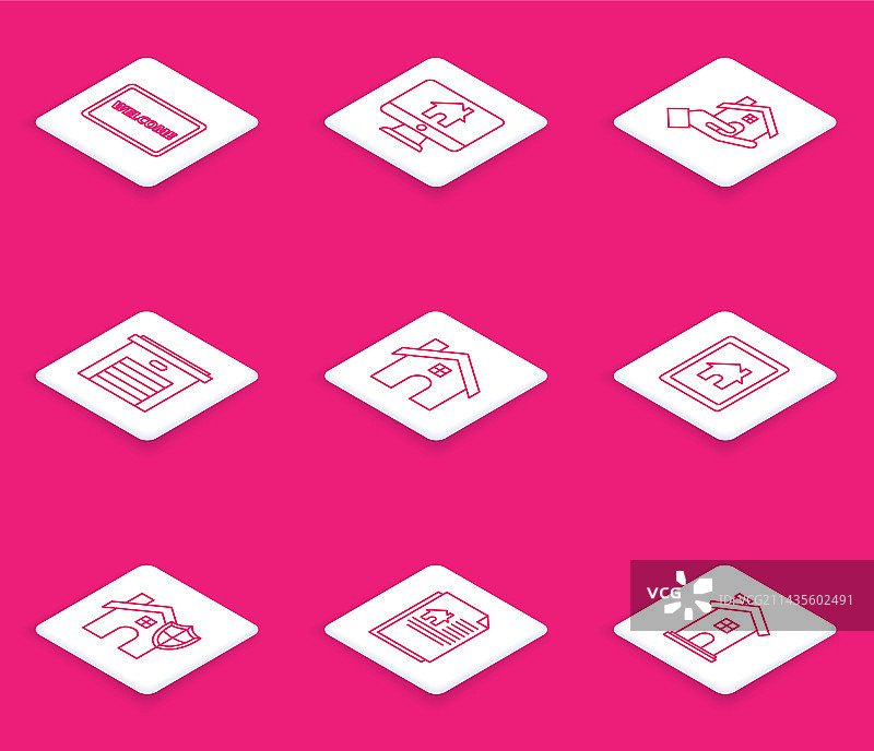 带有欢迎文字、电脑的地垫线条图标图片素材