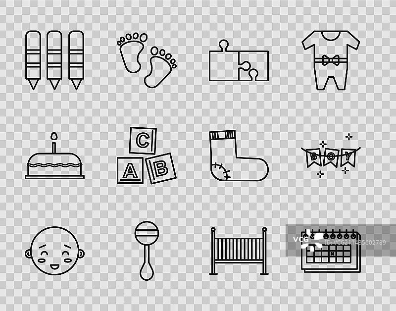 快乐小男孩头像日历线条组合图片素材