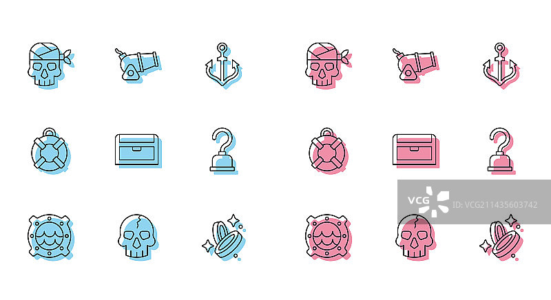 海景骷髅船舷窗线条组合图片素材