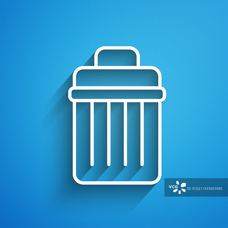 蓝色背景上的白色线条垃圾桶图标图片素材
