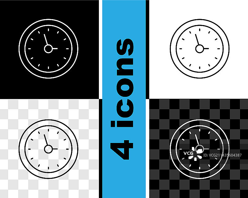 设置线条时钟图标隔离在黑色和白色图片素材