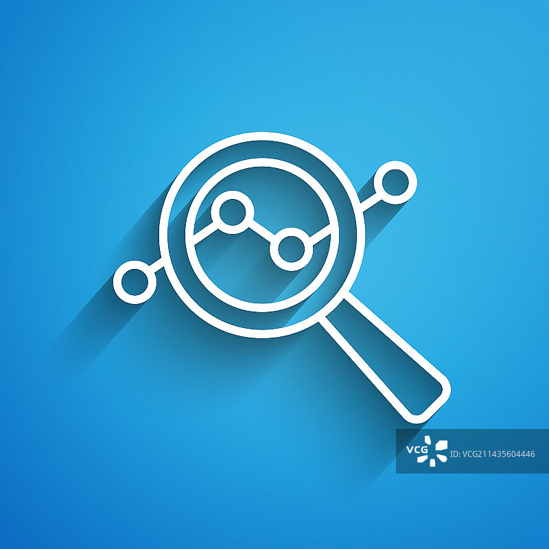 白色线条：放大镜与数据分析图标图片素材