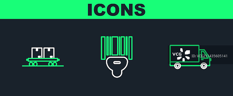 货运卡车与铁路运输线条集合图片素材