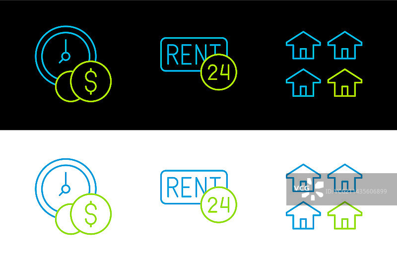 房地产时间就是金钱和租金线条图标图片素材