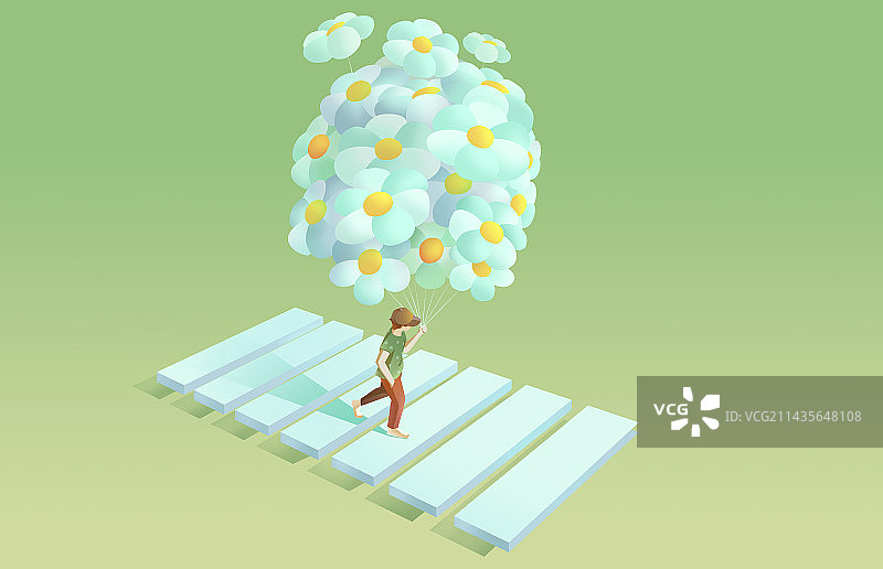 拿着气球的人正在过人行道图片素材