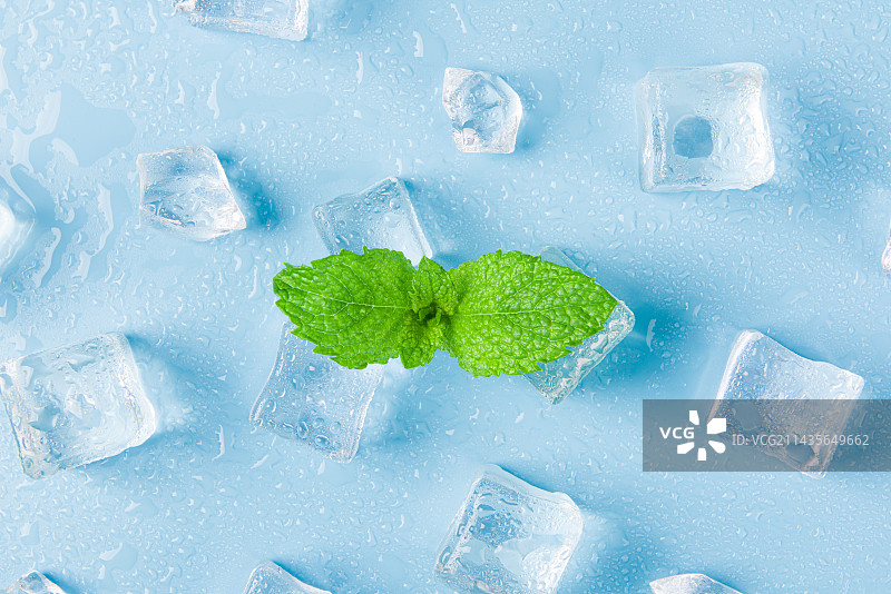 夏天清凉背景冰块和薄荷图片素材