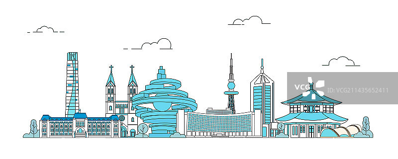 青岛城市建筑线条风插画图片素材