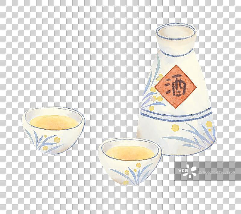 手绘清新古风酒壶酒杯瓷器图片素材
