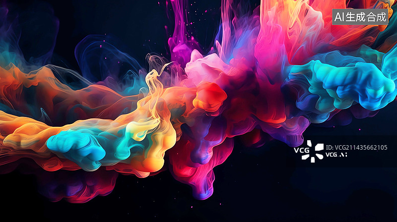 【AI数字艺术】彩色烟雾瞬间喷发背景图片素材