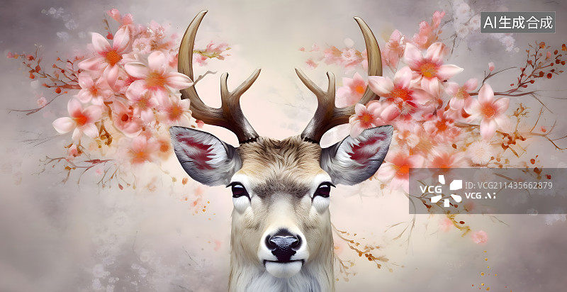【AI数字艺术】鹿角花浪漫氛围油画装饰画图片素材