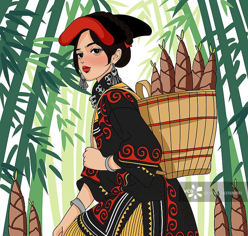 小凉山彝族少女挖春笋图片素材