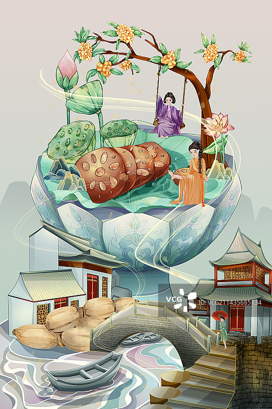 国风江南美食插画图片素材