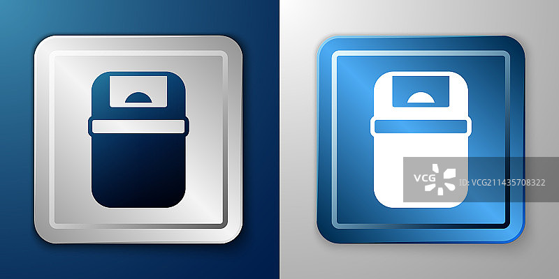 蓝色和灰色背景上的白色垃圾桶图标图片素材