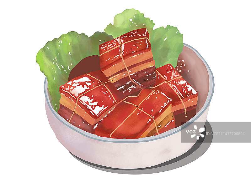 美食插画写实东坡肉红烧肉 特色美食文化图片素材
