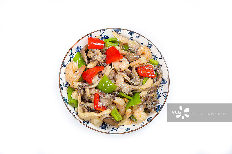 美味家常菜辣椒平菇炒虾仁图片素材