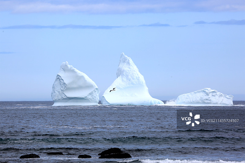 2023年4月，巨大冰山搁浅在“世界冰山之都”加拿大纽芬兰的大西洋小镇费里兰（Ferryland）。图片素材