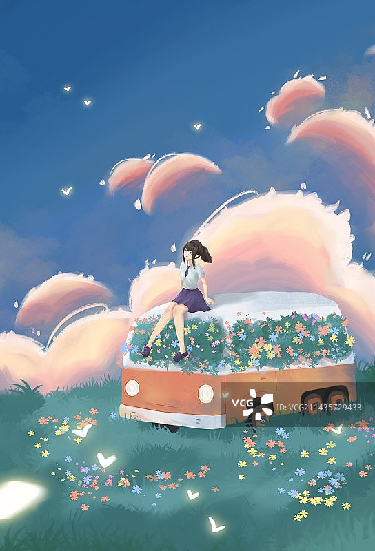 治愈少女插画图片素材