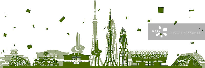 济南城市建筑地标剪影插画图片素材